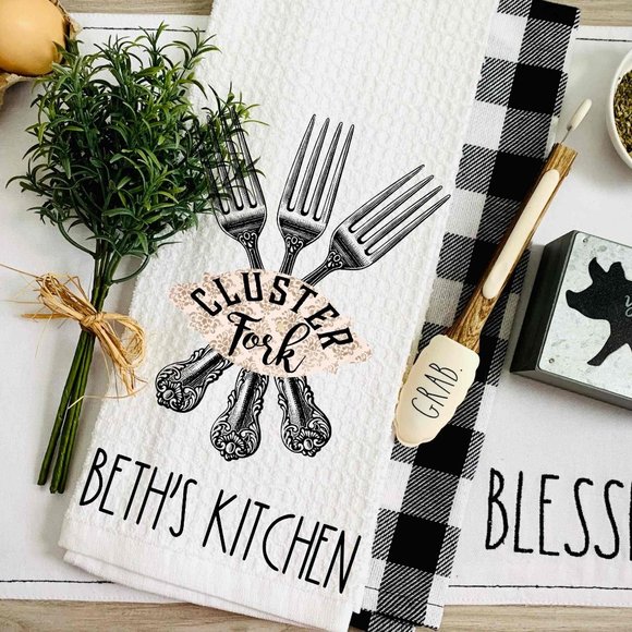TEA TOWEL-Cluster Fork-Kitchen Towel-Personalized-Housewarming Gift… - Picture 1 of 2